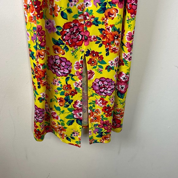 19 Cooper Yellow Floral Ruched Front Slit Midi Dress NWT Size Medium - Picture 4 of 10
